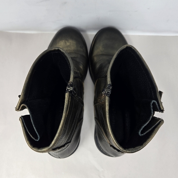 Eric Michael Brennaro Moto Womens Boots Sz 7.5 Dark Gold Metallic Lace Up Detail - Picture 5 of 14